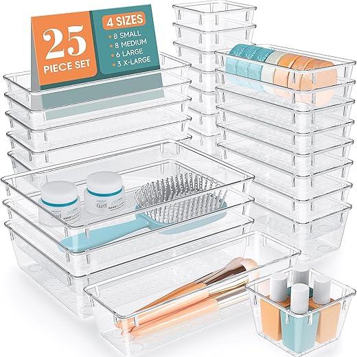 25 PCS Clear Drawer Organizers - Stackable Storage Solution