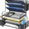 Simple Trending 7-Tier Black Desk Organizer with Pen Holder