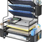 Simple Trending 7-Tier Black Desk Organizer with Pen Holder