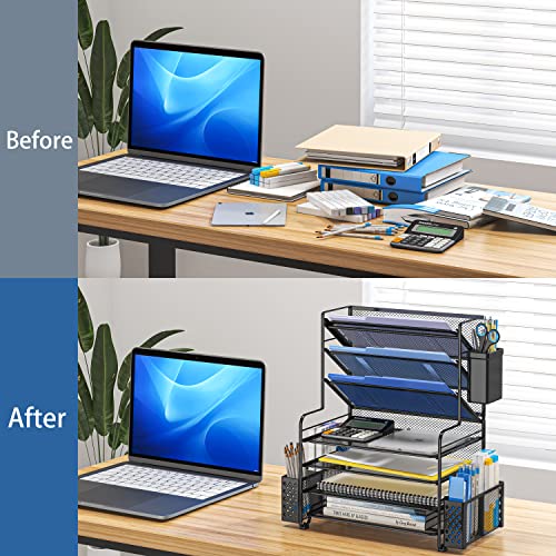Simple Trending 7-Tier Black Desk Organizer with Pen Holder