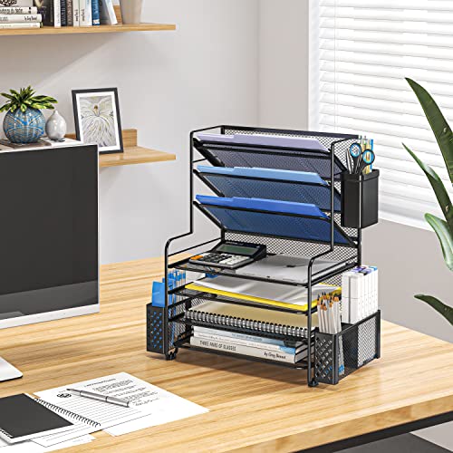Simple Trending 7-Tier Black Desk Organizer with Pen Holder