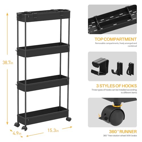 SPACELEAD Slim 4-Tier Rolling Storage Cart - Versatile Organizer