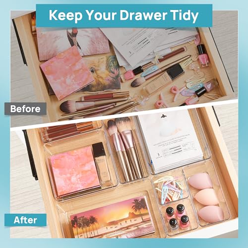 Vtopmart 44 PCS Clear Drawer Organizers – Versatile & Non-Slip!